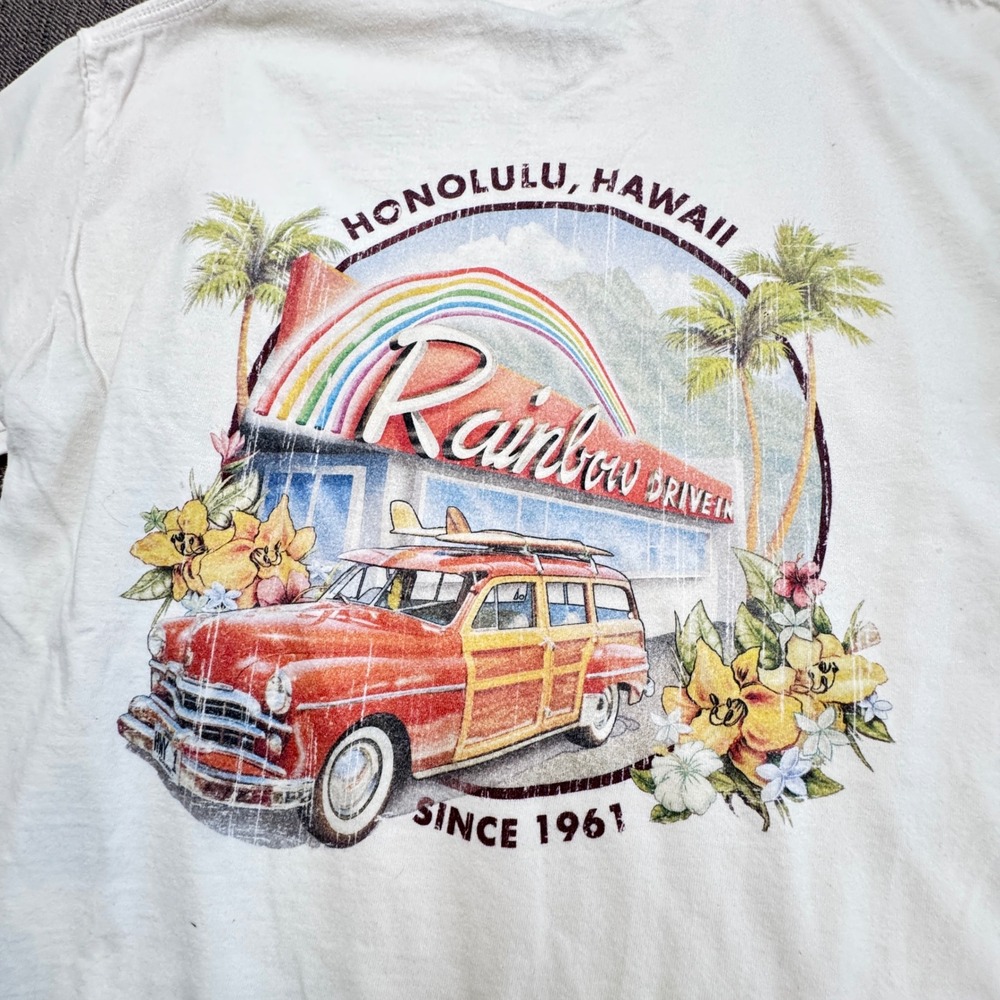 Malibu Shirts Rainbow Drive-In Honolulu Hawaii Vintage Graphic Tee Mens Small
